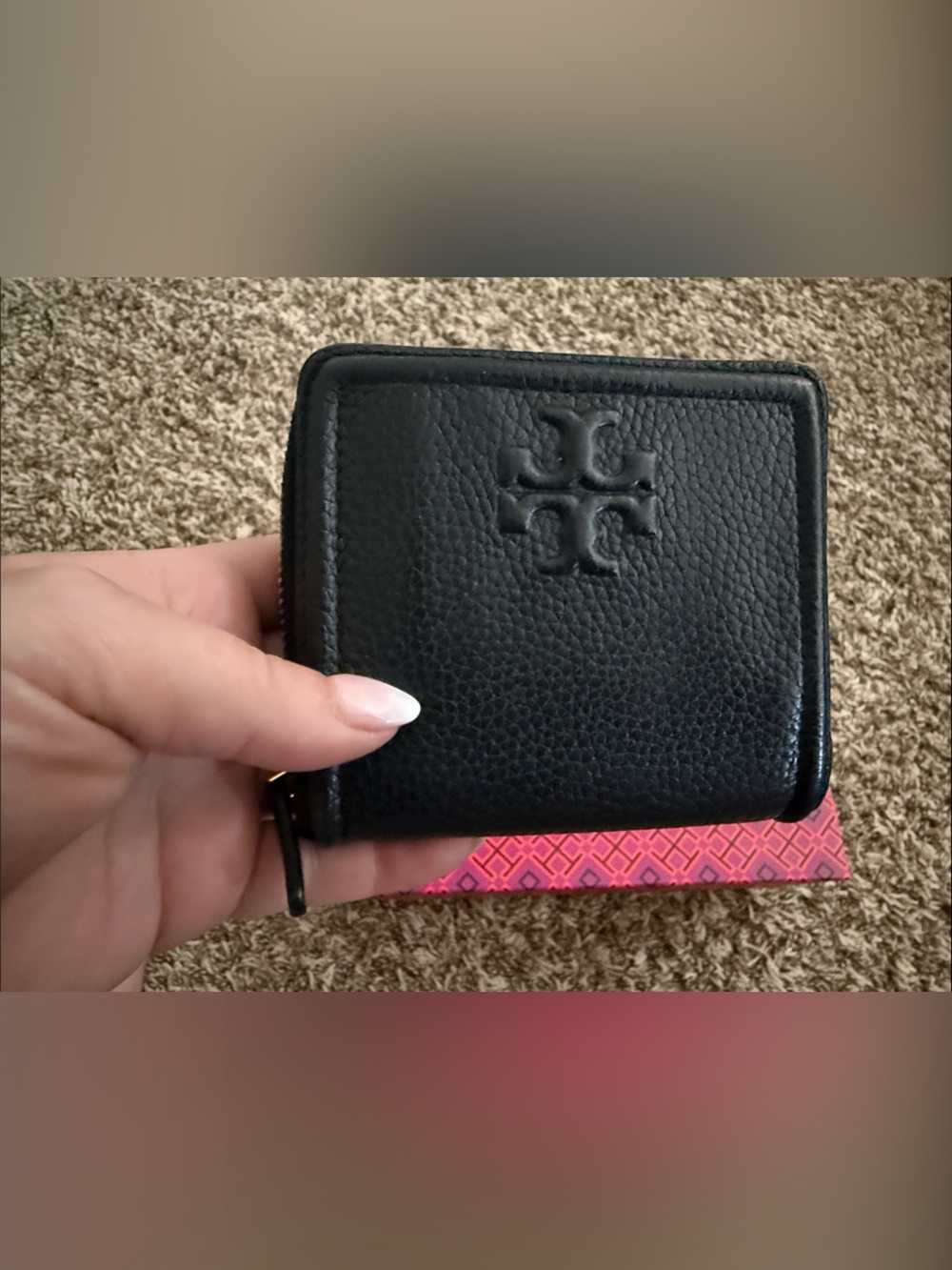 Tory Burch Black Pebbled Leather Zip-Around Wallet